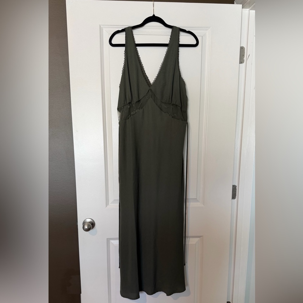 wild fable Olive Green Lace-Trim Slip Dress